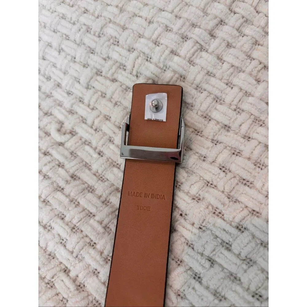 NEW Cole Haan Black Leather Logo Buckle Belt Quiet Luxury Minimalist Designer Wa